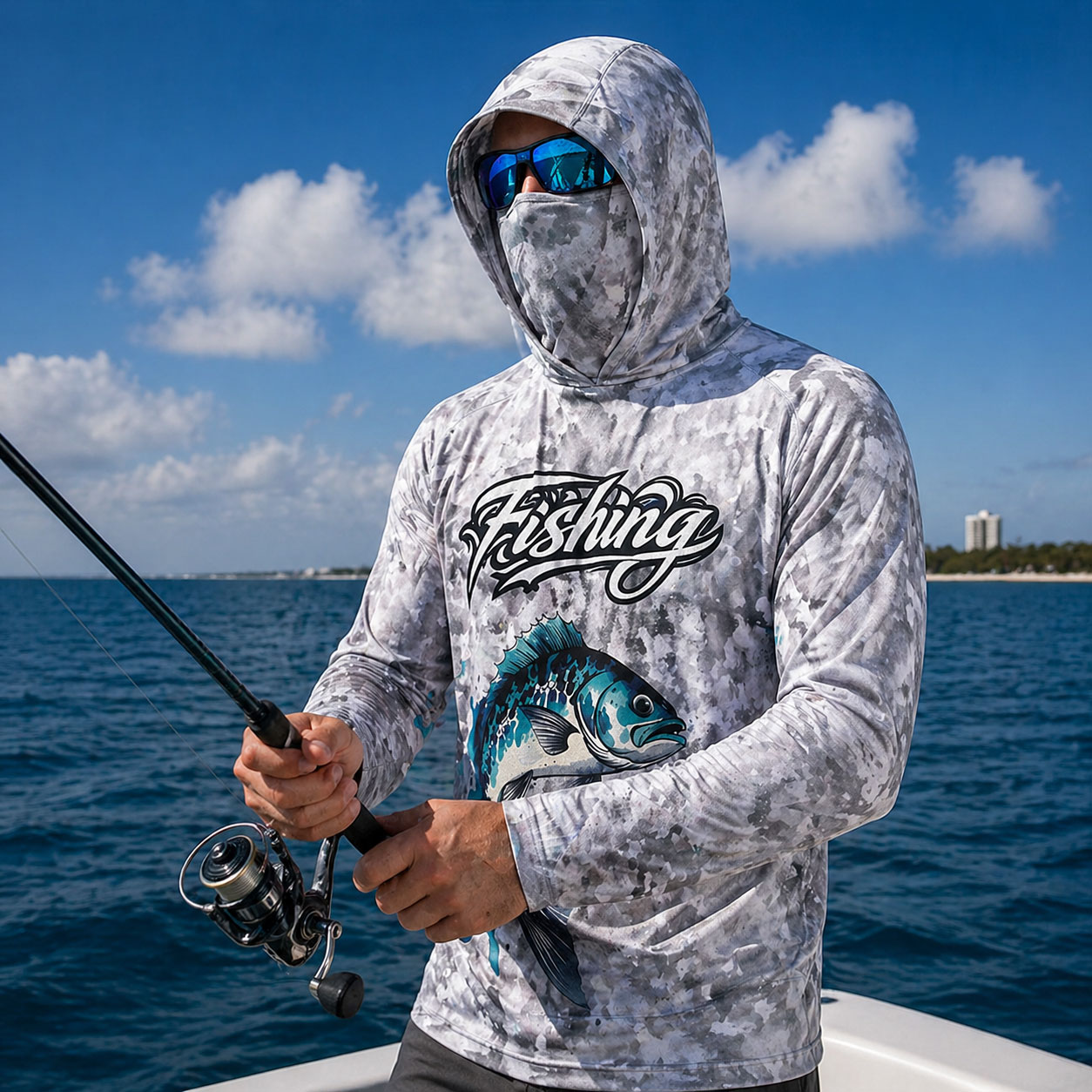 Fishing Hoodie - قميص صيد للرجال بغطاء للرأس، ملابس